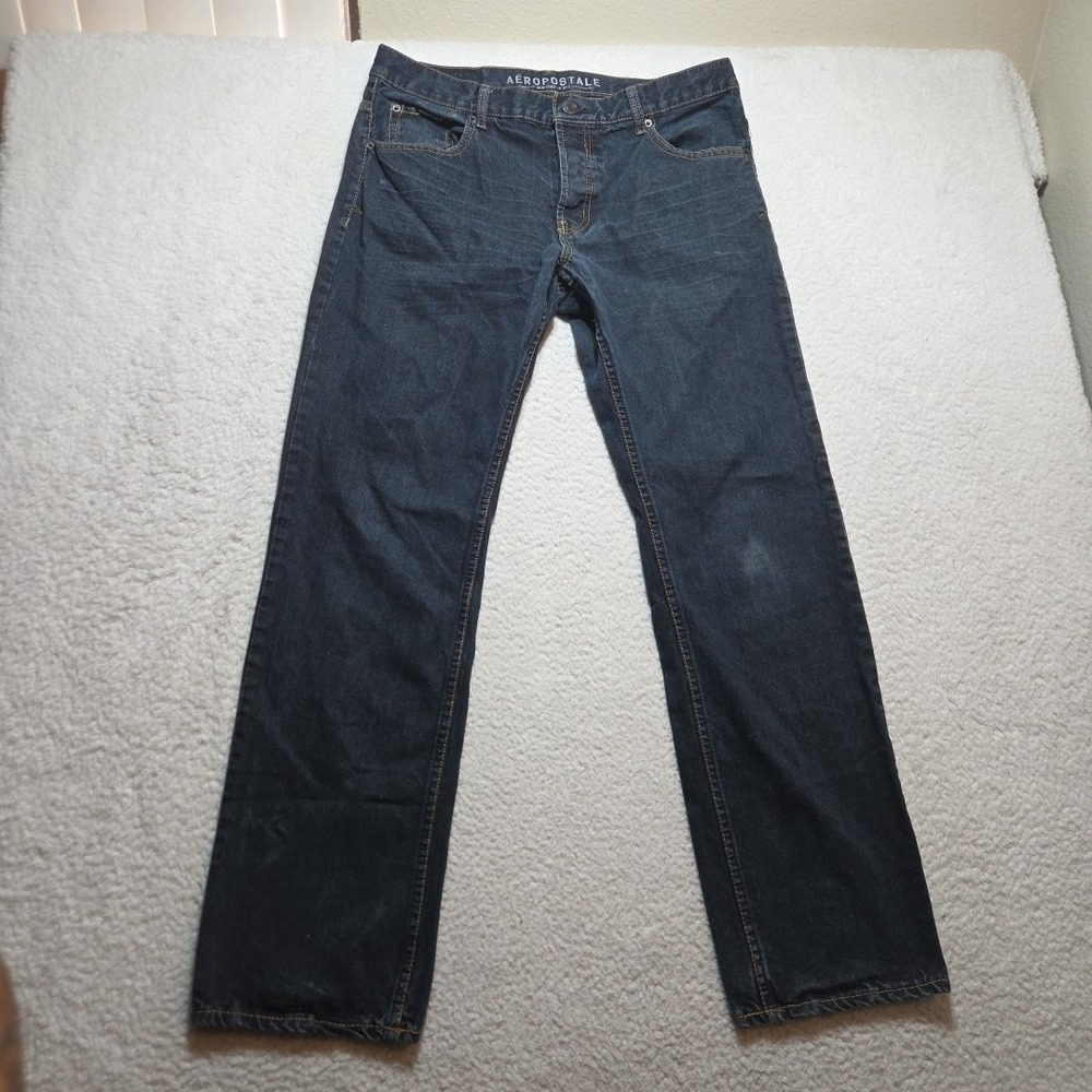 Aeropostale Jeans Mens 34x34 Straight Leg Dark Wash Blue Denim